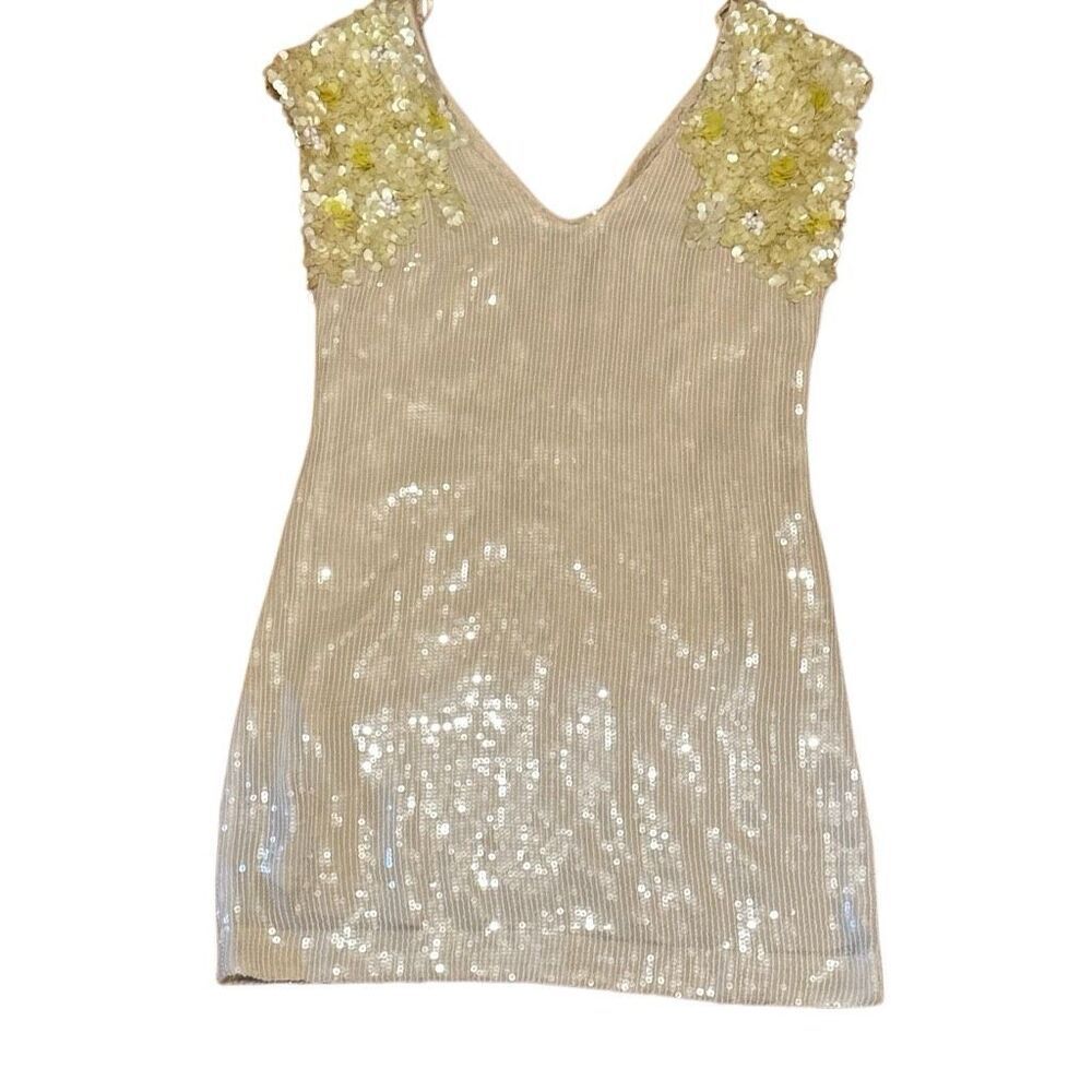 Rare Free People Icy Citrus Dress, Sz 4 Ivory, Yellow Sequins Retail 500 Mini